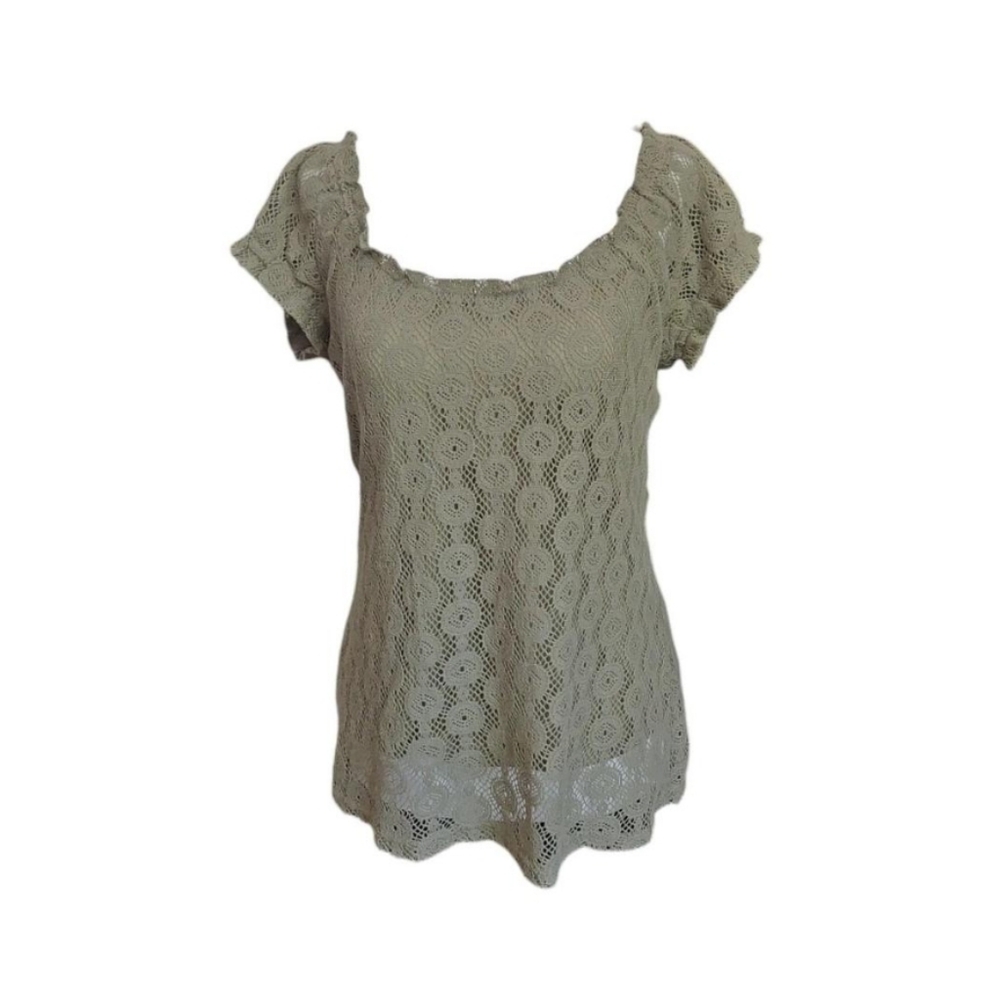 Axcess Crochet Lace Women's Short Sleeve Top size medium
